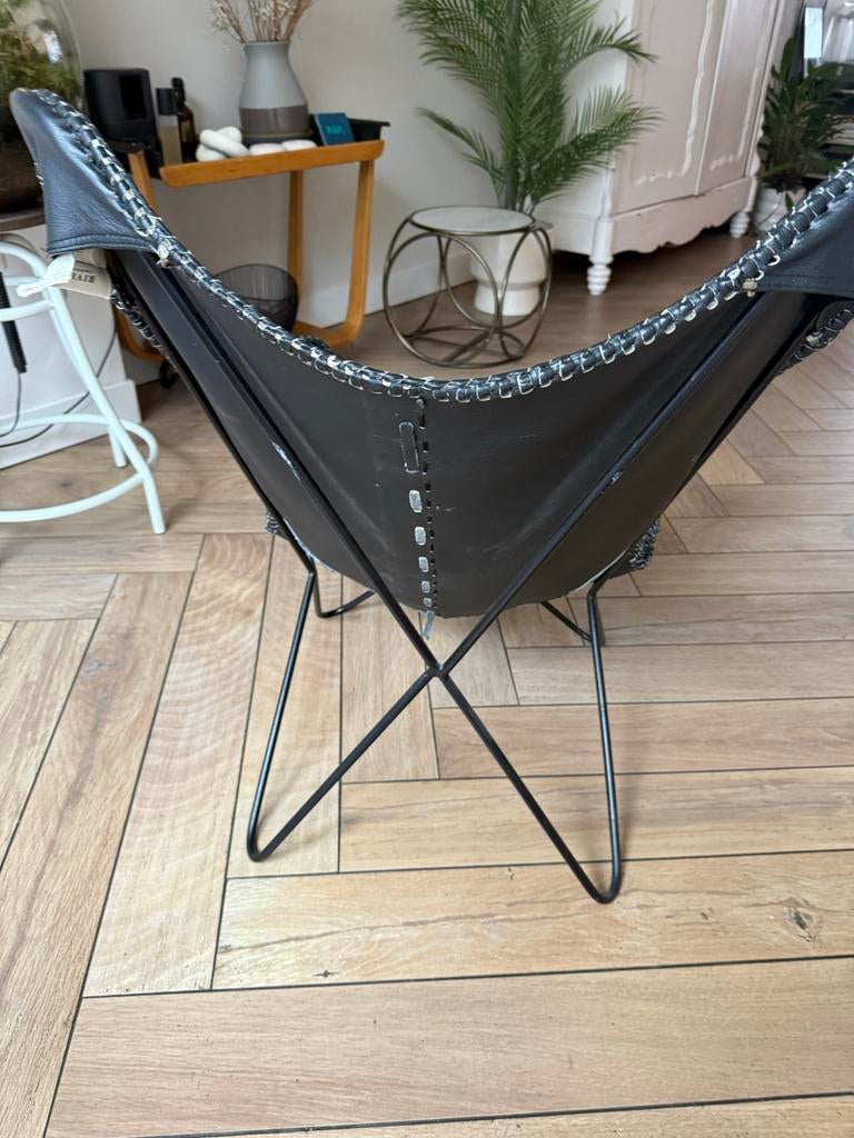 Riverdale vlinderstoel zwart leer, Gebruikt, Zwart, Leer, Ophalen of Verzenden