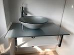Complete grijze wastafel (kom, kraan, handdoekstang), Ophalen, Zo goed als nieuw, 50 tot 100 cm, Wasbak of Wastafel