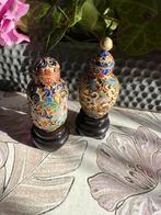 Set van 2 Cloisonné Snuff Bottles op Houten Voet, Ophalen of Verzenden