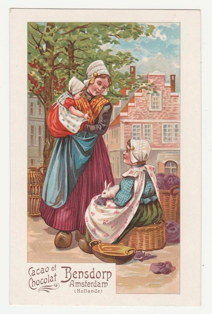 Reclame.  Cacao Bensdorp.  Amsterdam.  Meisje met konijn., Verzamelen, Ansichtkaarten | Themakaarten, Ongelopen, Voor 1920, Overige thema's