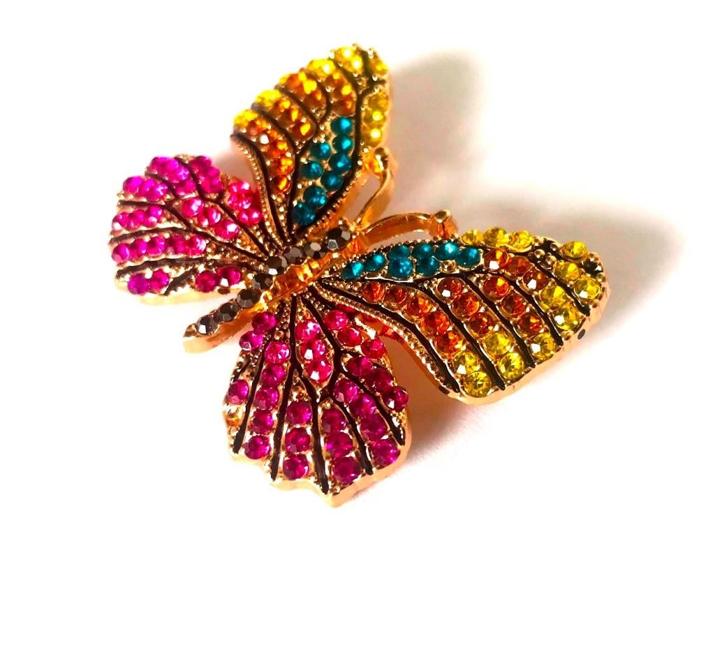 Prachtige Kleurrijke grote Vlinder broche vol kristal, Verzenden, Nieuw, Overige kleuren, Overige materialen