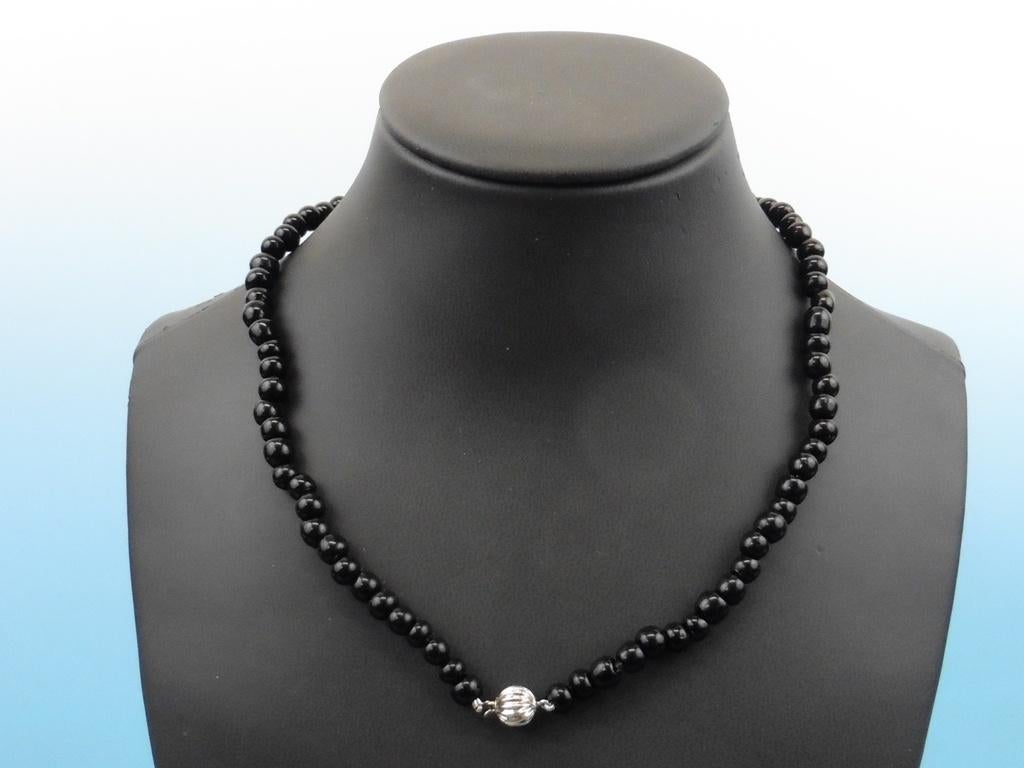 Onix collier en armband met zilveren slot               D139, Gebruikt, ., Zwart, Ophalen of Verzenden