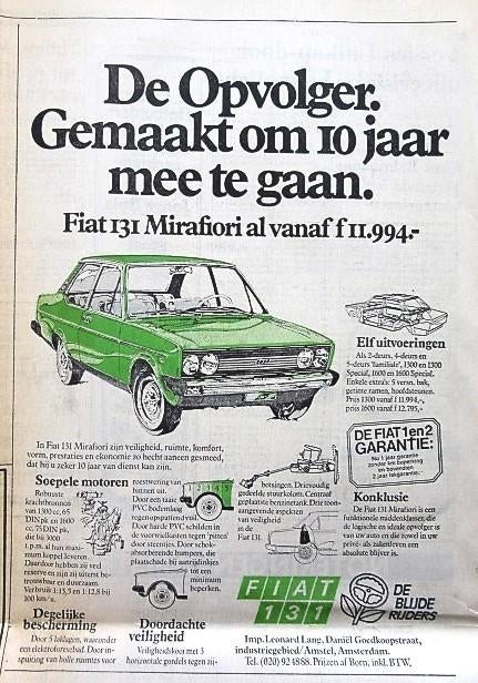 10 vintage advertenties reclames Fiat 131 132 autos 1972-78, Ophalen of Verzenden, Gebruikt, Auto's