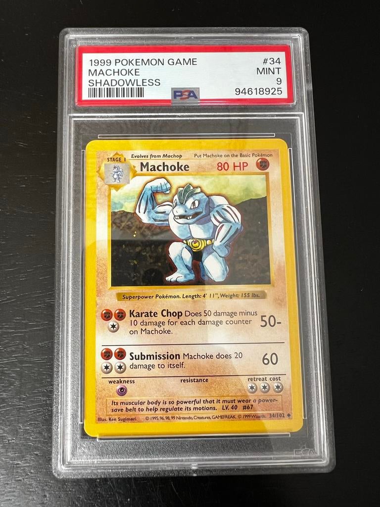 Pokemon Machoke Shadowless PSA 9 MINT - 1999 Base Set, Hobby en Vrije tijd, Verzamelkaartspellen | Pokémon, Ophalen, Zo goed als nieuw