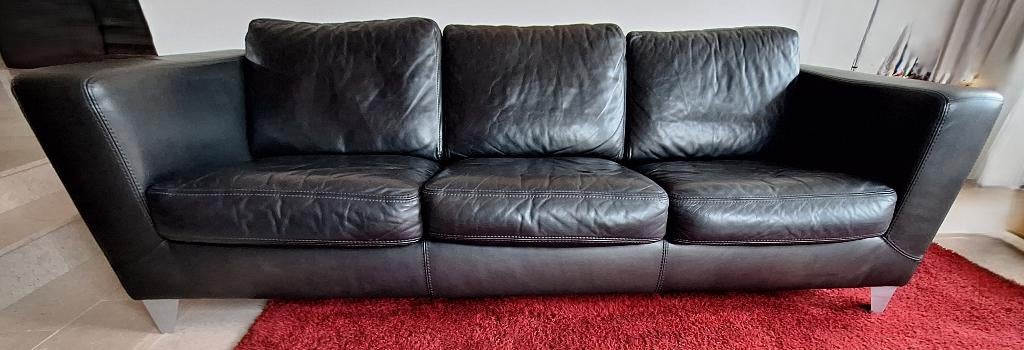 Zwart saddle leren bank Machalke - Manolito, Huis en Inrichting, Banken | Bankstellen, Ophalen, Gebruikt, Modern strak, Rechte bank