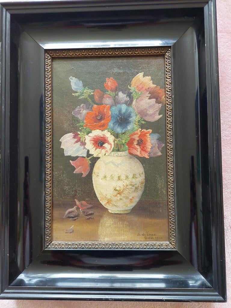 Gesigneerd bloem stilleven, DE VRIES, Antiek en Kunst, Kunst | Schilderijen | Klassiek, Ophalen of Verzenden