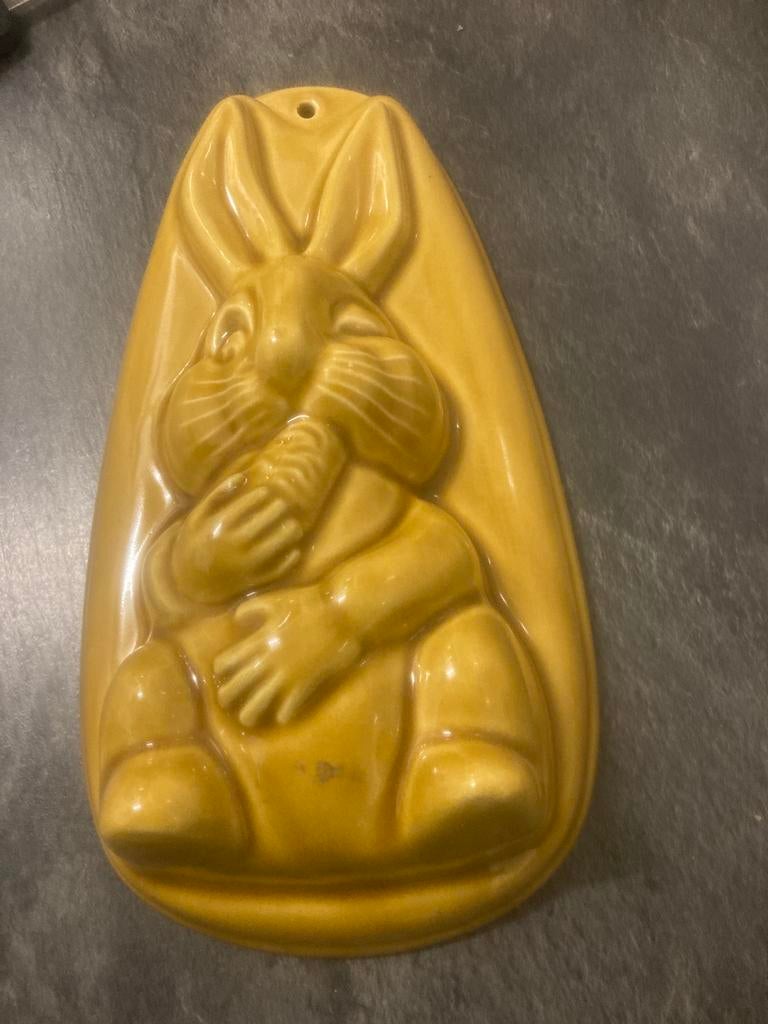Vintage Konijn Bakvorm / Puddingvorm - Geel Keramiek, Ophalen of Verzenden