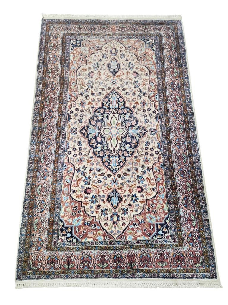 Handgeknoopt oosters wol Kashmir tapijt medallion 95x155cm, Persian Perzisch vintage oosters hype, Crème, Gebruikt, HYPE POP-UP