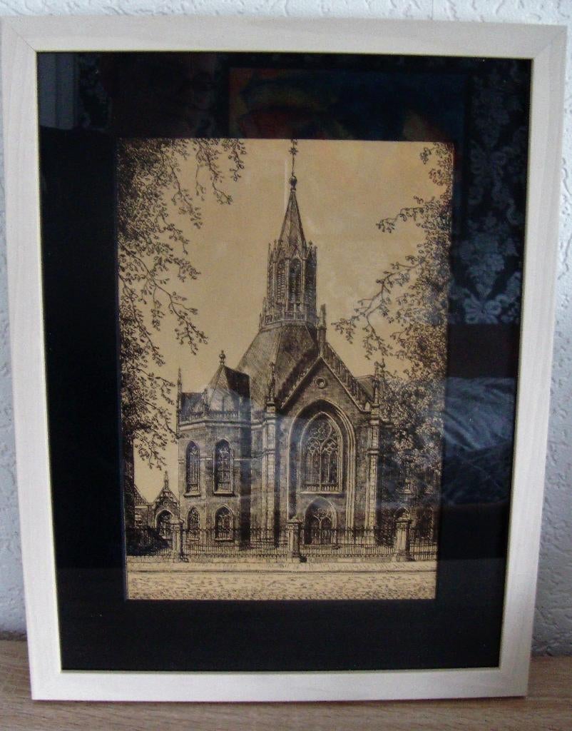 Rotterdam , Oude Zuiderkerk - Hansbert  -- nieuw ingelijst, Ophalen of Verzenden, Ets, Ingelijst