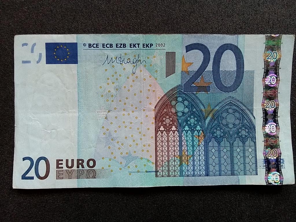 De 20 eurobiljet van Portugal
2002 is wel in omloop geweest, Postzegels en Munten, Bankbiljetten | Europa | Eurobiljetten, Ophalen of Verzenden