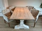 Landelijke eetkamertafel met vier stoffen stoelen, Gebruikt, Landelijk, 150 tot 200 cm, Vier personen