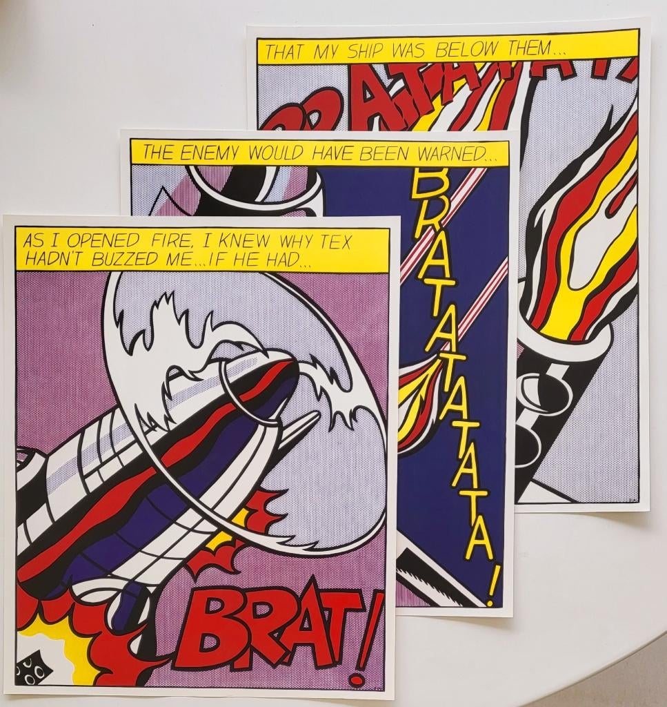 Roy Lichtenstein - Triptiek - "As I opened Fire...", Antiek en Kunst, Kunst | Litho's en Zeefdrukken, Ophalen of Verzenden