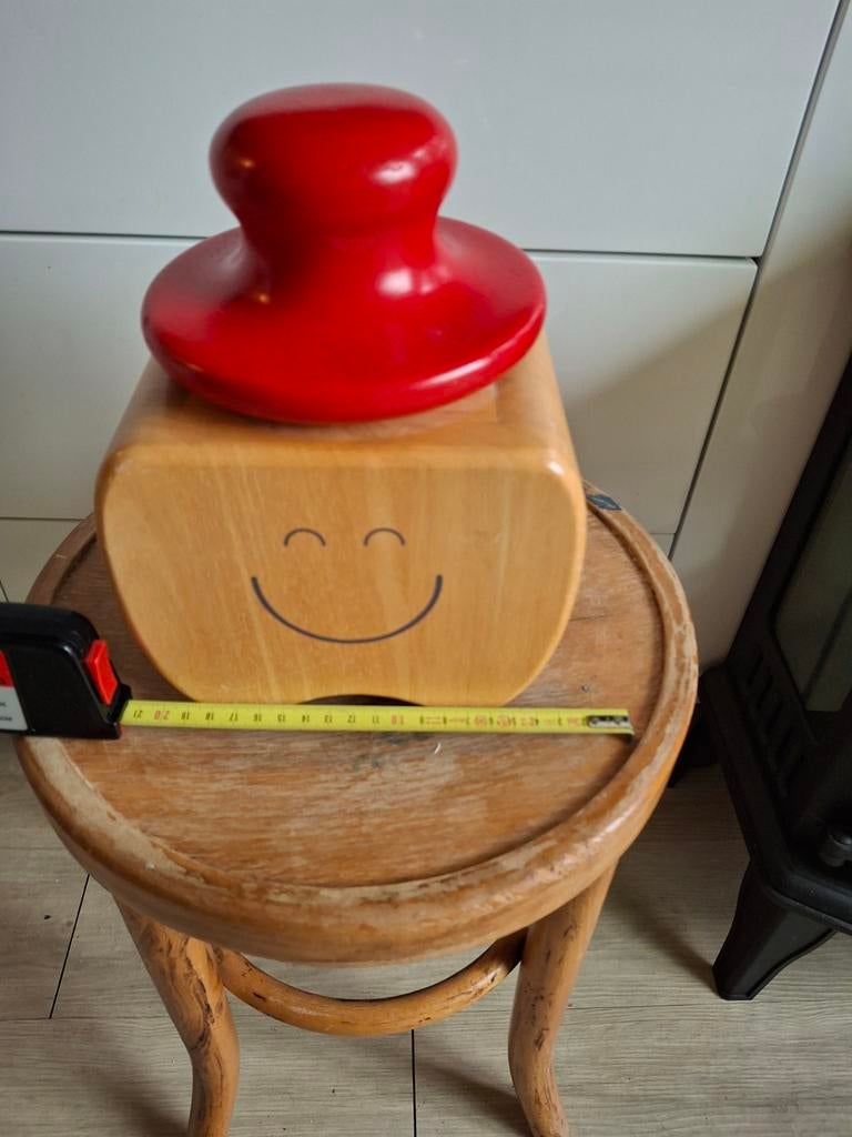 Houten Koektrommel / Dingetjes Pot met Lachend Gezicht, Ophalen of Verzenden, Gebruikt