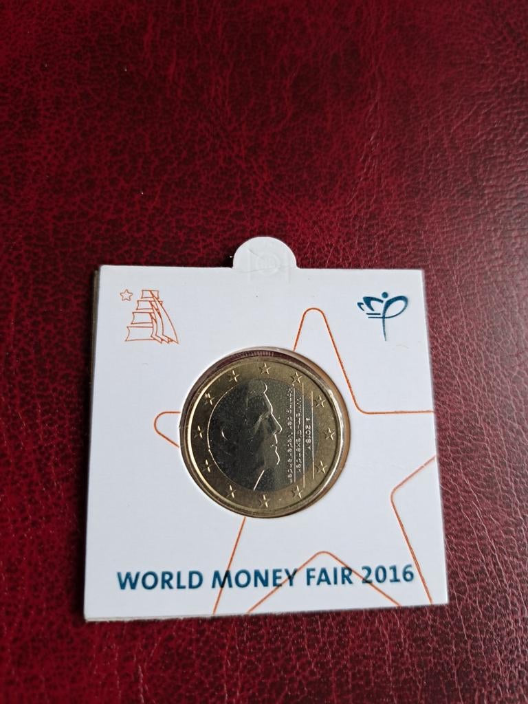 1 euro Nederland World Money Fair 2016 Bedrukte Munthouder, Ophalen of Verzenden, Euro's