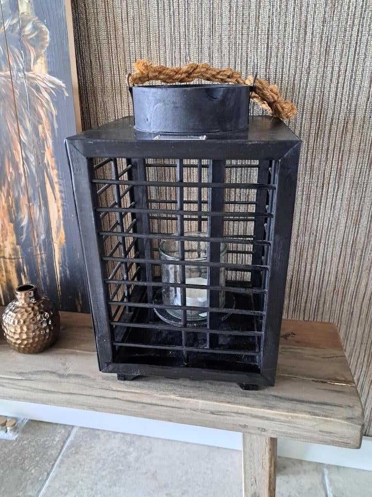 Braxton Home Collection groot windlicht l kaarsenhouder., Huis en Inrichting, 25 tot 50 cm, Zwart, Ophalen of Verzenden, Zo goed als nieuw