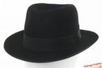 Vintage Gleufhoed Feutre Souple zwart geborsteld vilt 56, Hoed, Ophalen of Verzenden, Feutre Souple, 57 cm (M, 7⅛ inch) of minder
