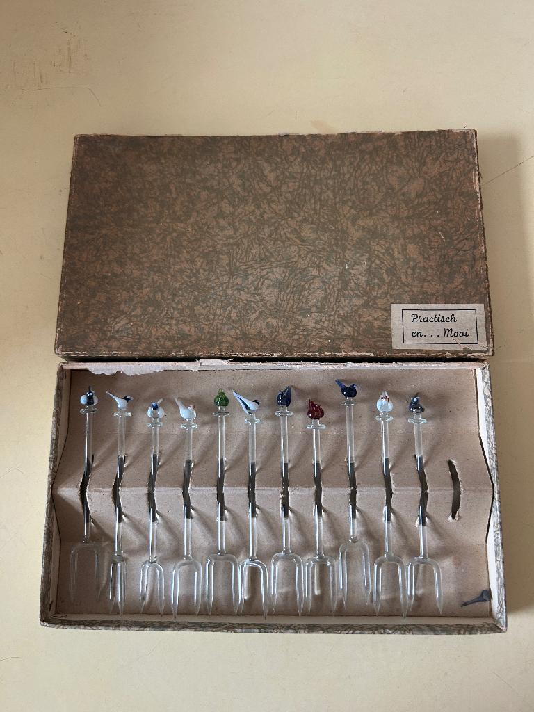 11 vintage glas vogel cocktail prikkers, Ophalen of Verzenden