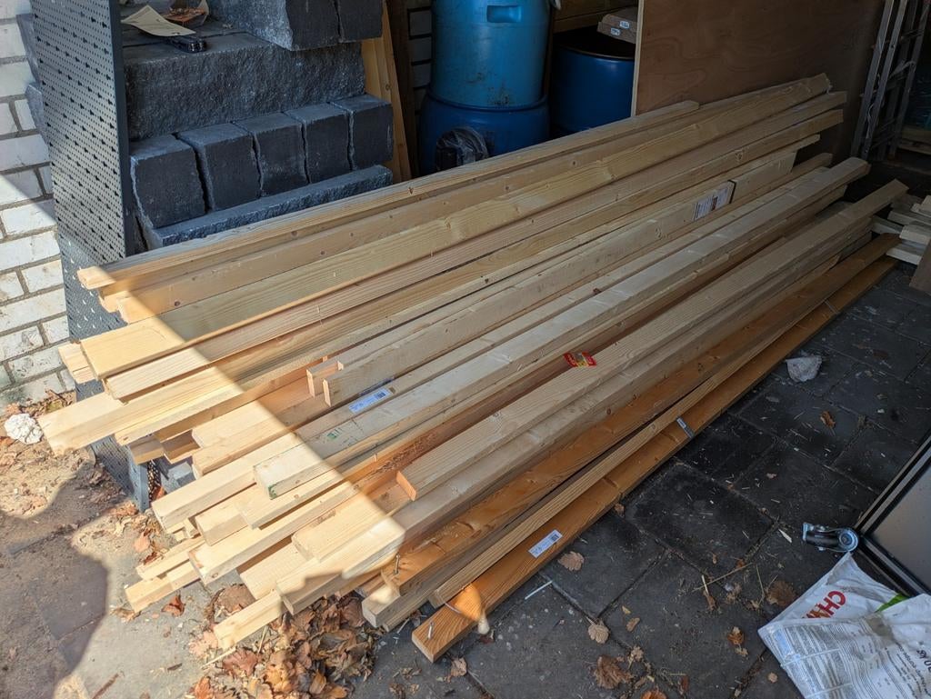 Garage vol balken!, Ophalen, Balk, Vuren, 50 mm of meer