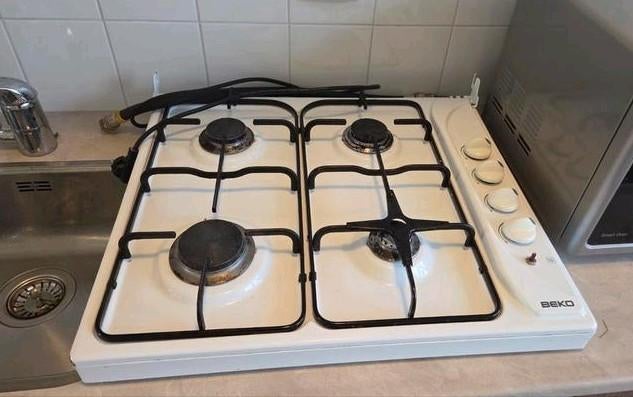 Gasfornuis met glazenplaat., Witgoed en Apparatuur, Kookplaten, Ophalen, Gebruikt, 4 kookzones, Gas