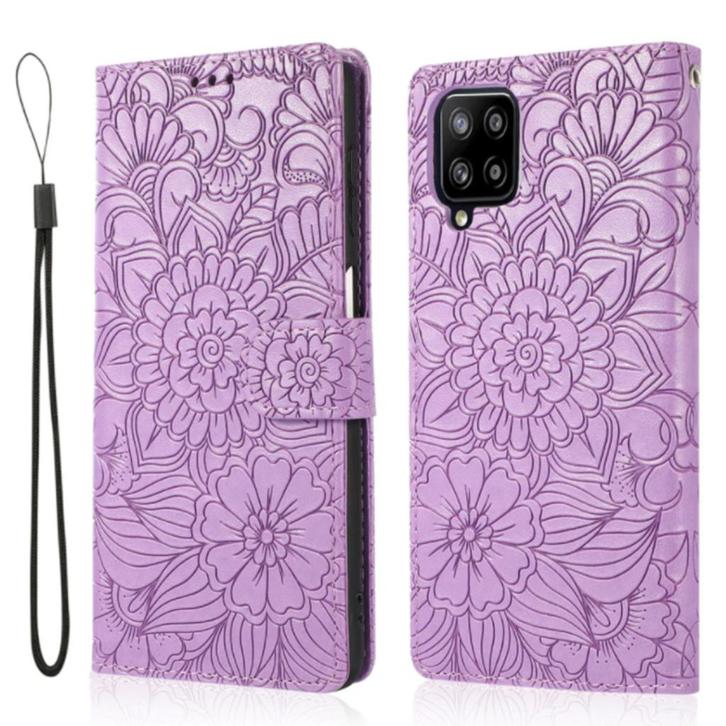 Samsung Galaxy A12 5G bookcase hoesje Bloemen / Paars, Telecommunicatie, Mobiele telefoons | Hoesjes en Frontjes | Samsung, Nieuw
