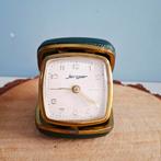 Jerger, vintage reiswekker in groen leren etui, Ophalen of Verzenden