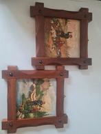 Set van 2 Antieke Schilderijtjes in Houten Lijsten, Antiek en Kunst, Ophalen of Verzenden