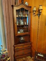 Antieke eiken hoekkast met lades en vitrine, TEAB, Ophalen