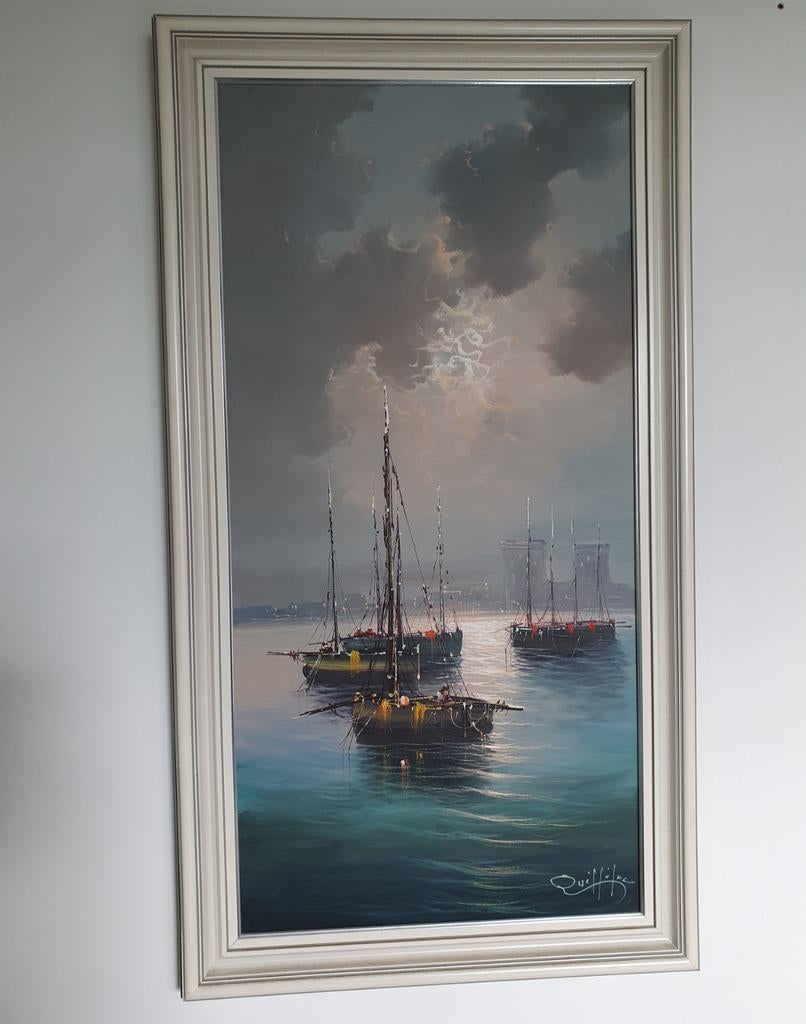 Schilderij  QUEFFELEC - haven onweer in de lucht., Ophalen