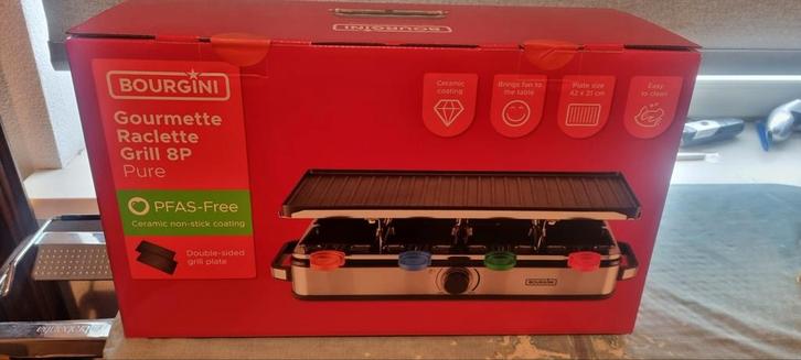 Bourgini Gourmette Raclette Grill 8P - Nieuw in doos, Witgoed en Apparatuur, Grillplaten, Nieuw, Tafelgrill, Vaatwasmachinebestendig