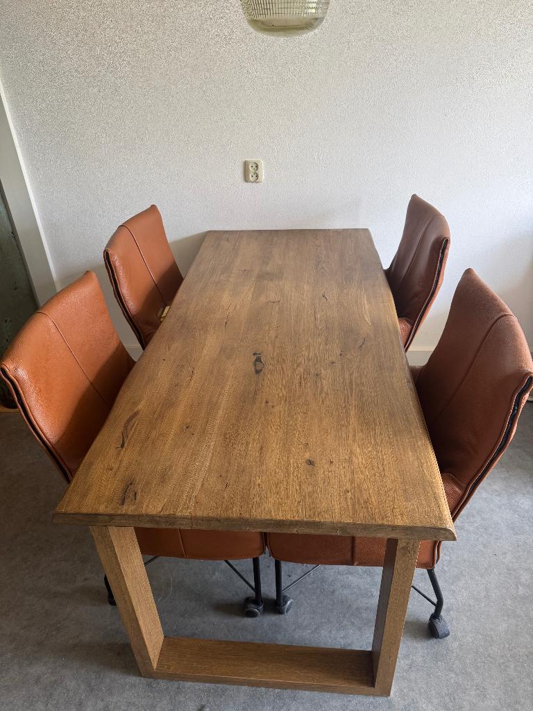 Eethoek met 4 refurbished Montis Chaplin stoelen, Ophalen, 100 tot 150 cm, 50 tot 100 cm, Zo goed als nieuw