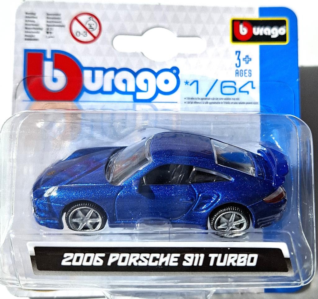 Bburago 1/64 2006 Porsche 911 Turbo, blauw, Ophalen, Nieuw, Auto