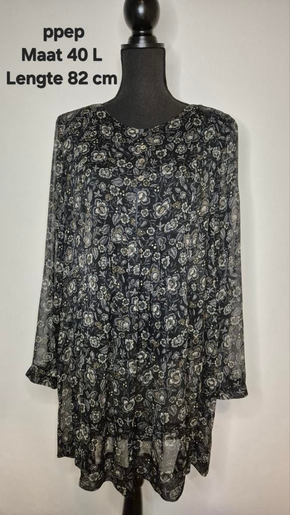 Jurk ppep fashion maat L 40 zwart wit grijs chiffon, Kleding | Dames, Ophalen of Verzenden, Zo goed als nieuw, Maat 38/40 (M)