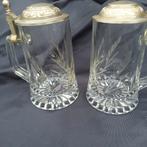 Set van 2 glazen bierpullen met tinnen deksel, Antiek en Kunst, Antiek | Glas en Kristal, Ophalen of Verzenden