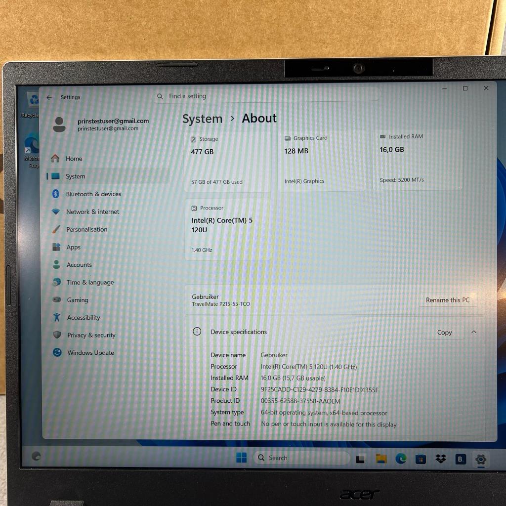 Acer Travelmate P2 15 laptop | 512GB | I5-12th gen | 406098, Gebruikt, 2 tot 3 Ghz, 15 inch, SSD
