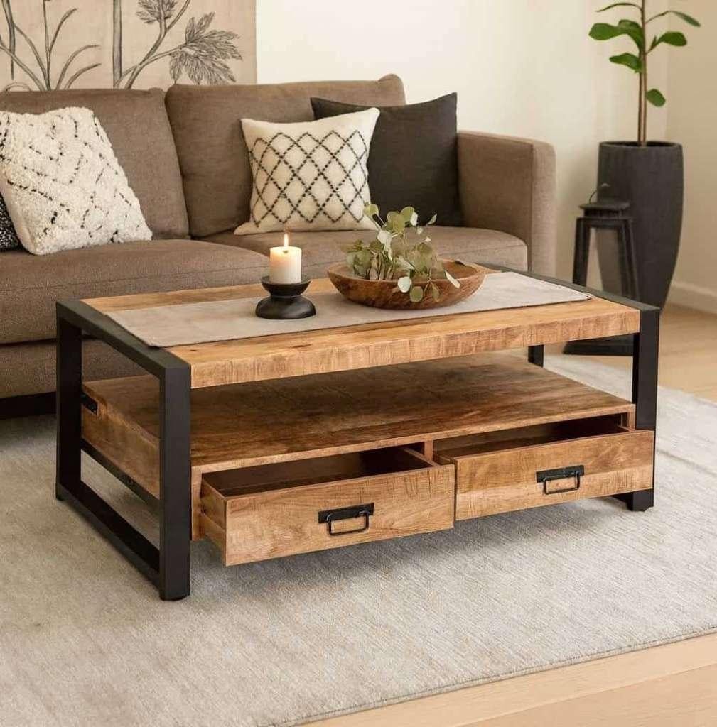 Salontafel Britt Mangohout 4 Laden | NIEUW €339 | Voorraad, Overige materialen, 100 tot 150 cm, Info@mokana.nl, Nieuw