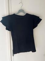Zwart ribgebreid T-shirt met ruchesmouwen, Maat 38/40 (M), Zwart, Ophalen of Verzenden, Zo goed als nieuw