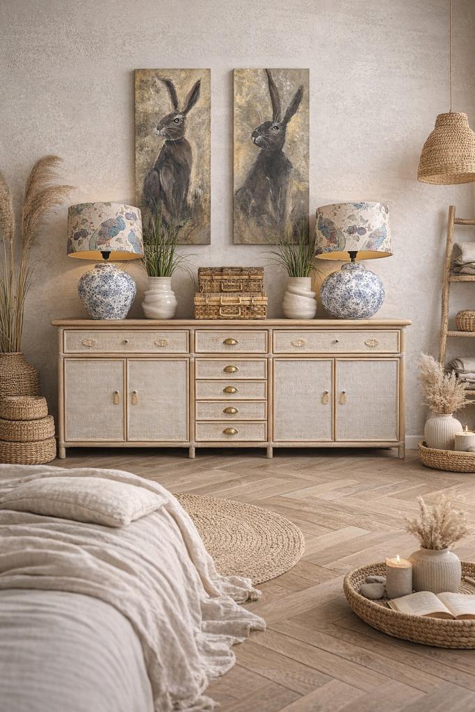 Dressoir ladekast commode bamboe rotan 200cm boho, Ophalen, 5 laden of meer, 150 tot 200 cm, Zo goed als nieuw
