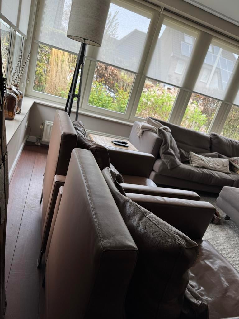 Twee puntgave LINTELOO fauteuils, Ophalen, Zo goed als nieuw, Leer, 75 tot 100 cm