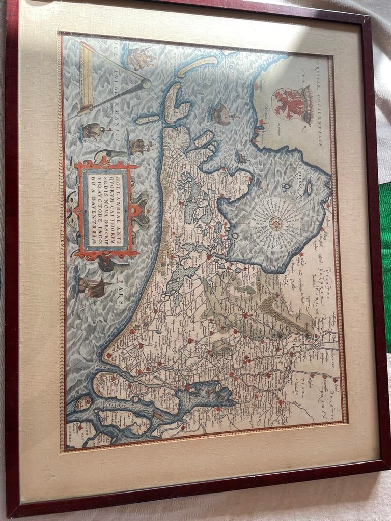 Oude Kaart Holland en Utrecht, mercator 1606, ingelijst, Verzamelen, Gebruikt, Ophalen of Verzenden, Voor 1940, Prent