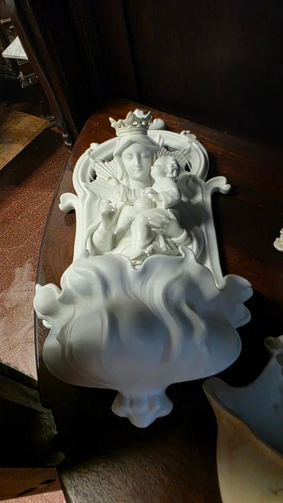 Collectie van 10 antieke Franse biscuit wijwaterbakjes, Antiek en Kunst, Ophalen of Verzenden