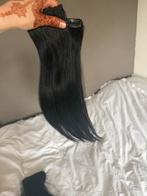 Clip-in haarextensions 100% echt haar - Zwart, 40 cm, Ophalen of Verzenden, Zo goed als nieuw, Pruik of Haarverlenging