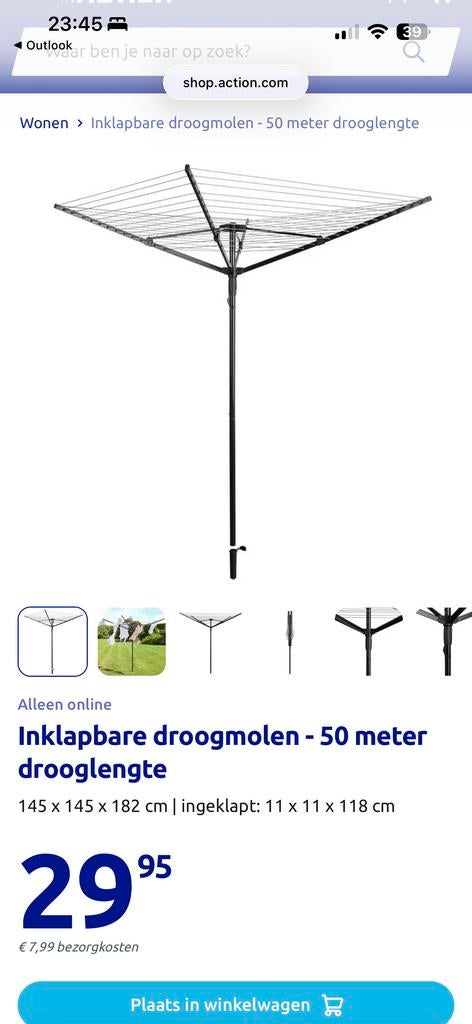 Inklapbare droogmolen - 50 meter drooglengte - Antraciet, Tuin en Terras, Droogmolens en Wasrekken, Ophalen of Verzenden, Nieuw