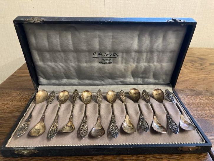 Antieke Lepeltjes Set C. de Jong Co. Haarlem, Antiek en Kunst, Antiek | Bestek, Ophalen of Verzenden