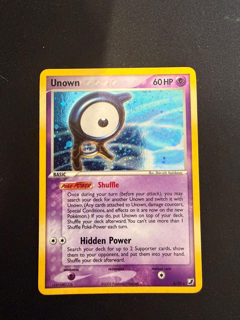 Pokémon kaart Unown unseen forces a/28 NM, Ophalen of Verzenden, Gebruikt, Losse kaart, Foil
