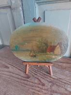 Antiek Ovaal Miniatuur Schilderijtje - Hollands Landschap, Ophalen of Verzenden