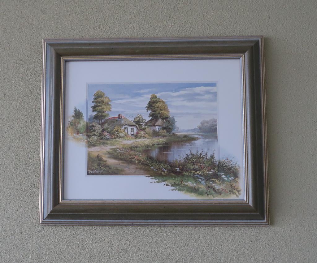 Mooie lijst van Reint Withaar - boerderij aan het water, Ophalen, Minder dan 50 cm, Zo goed als nieuw, Schilderij