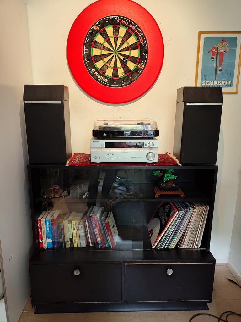 Vintage 70's LP Vitrinekast, Huis en Inrichting, Kasten | Vitrinekasten, Ophalen, Retro 70's, Gebruikt, 100 tot 150 cm