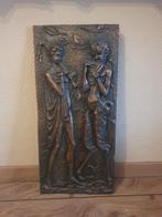 Brons kleurige gipsen plaquette met een Faun en een Nimf, Ophalen of Verzenden