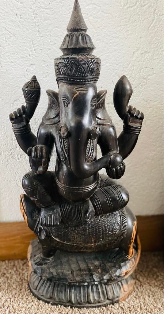 Aziatisch Houtsnijwerk Beeld - Ganesha, Antiek en Kunst, Kunst | Beelden en Houtsnijwerken, Houtsnijwerk, Handgemaakt, Hout, Bruin