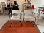 Vintage Italiaanse design buisframe stoelen – set van 2, Gebruikt, Twee, Wit, Leer